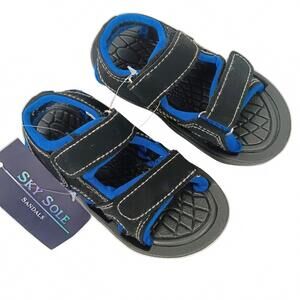 Sky Sole Boys Athletic Sandals Black Blue Hook and Loop Straps Size 7-8 NEW